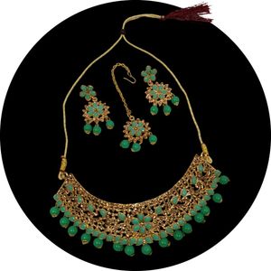 Gold-Plated Kundan Mint Green Choker Necklace Set