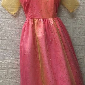 Pink And Yellow Net Gown