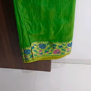 Green Saree With Golden Border