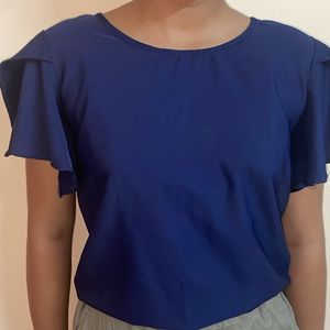 Blue Ruffled Sleeve Top