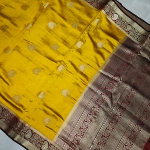 Mustard Yellow Maroon Colour Saree