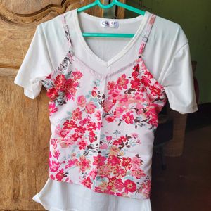 Pair Of White Tshirt And Cute Floral Top