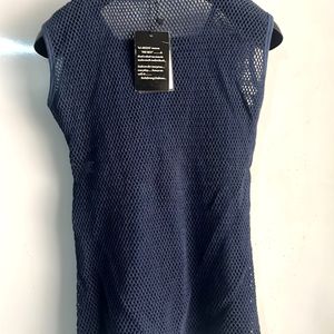 Dark blue Sleeveless Top With Mesh Back