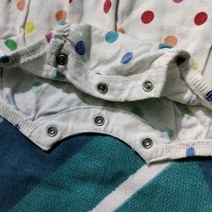 White And Multicolour Dotted Diaper Dress For Girl