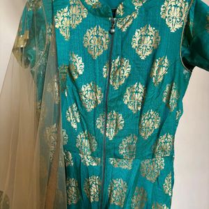 Beautiful Sea Green Gown With Net Dupatta