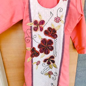 Heavy Embroidery Pink Kurti