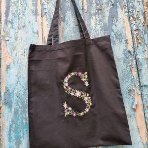 Customisable Hand embroidered Black Tote Bag