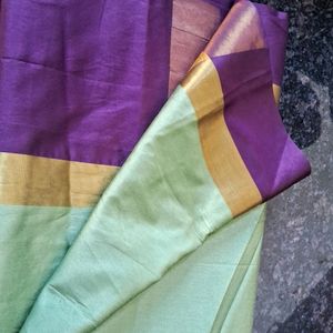 New Poly Silk Saree With Gold-Purple Colour Border