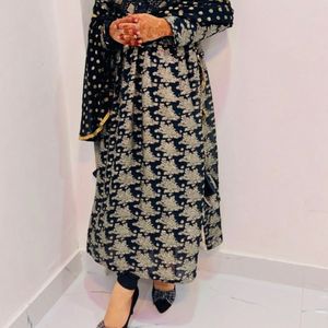 Black Ethnic Dress With Golden Print