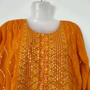 Mustard With Embroidered Kurta Sets (Women's)