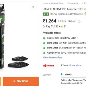 HAVELLS BT5113 Cordless Dry Trimmer (Men)