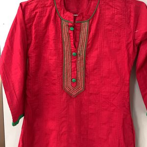 A Red Colour Casual kurta with Collar