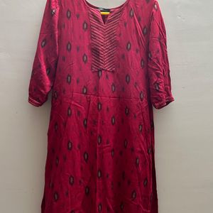 Red Kurta With Floral Kurti