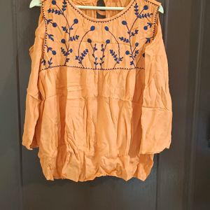 Orange Embroidered Top