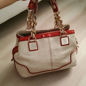 Daks 100% Original Genuine Leather Cream / Red Bag