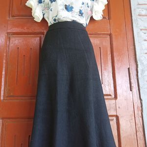 Woolen Skirt Chiffon Tops Set