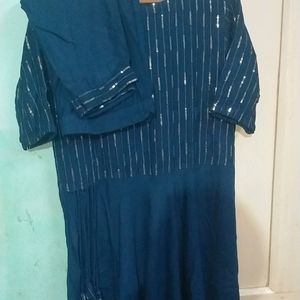 Teal Blue Kurta Set With Sequence Work