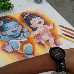 Shiv Pravati Baby Art Handmade Draw