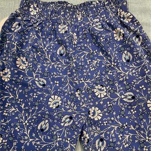 Women Elegant Blue Floral Roman Column Trouser