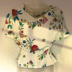 SALE! White Floral Cinched Waist Top