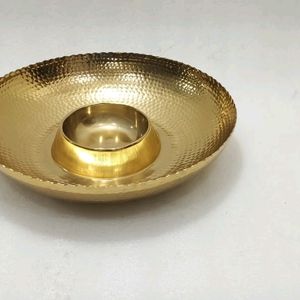 Snack And Dip Metal Server With Gold Finish