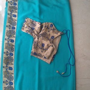 Sky Blue Colour Saree And Border Is Very Pretty
