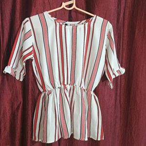 White (Red Black Lining) Peplum Top