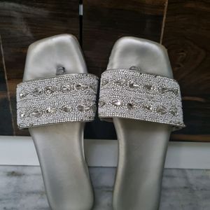 Silver Embellished Flats