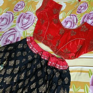 Red Black Lehnga Choli Set 💗