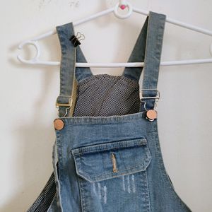 Light Blue Denim Dungaree With Detachable Straps