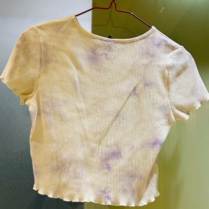 H&M White And Purple Tie Dye Cropped Top