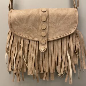 Nude/Khaki Sling Bag With Fringes