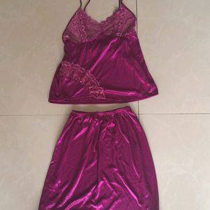 Satin Lingerie Top And Skirt
