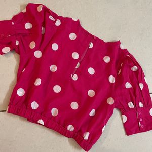 dressberry women pretty pink polka dotted top