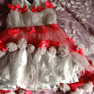 Beautiful Frock Red &Gray Colour