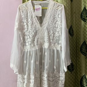 White Short Chikankari Kurti