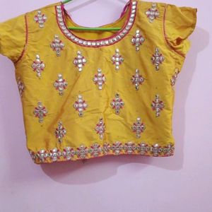 Mustard Yellow Choli With Pink Skirt