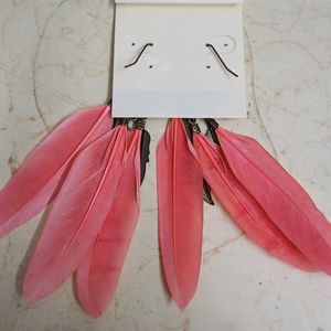 Branded PINK Feather Earrings