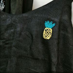 Black Pineapple Embroidered Backless Dress