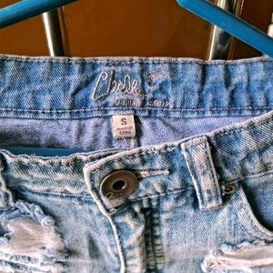 Denim shorts.