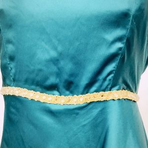 Classy Teal Blue Satin Silk Gown