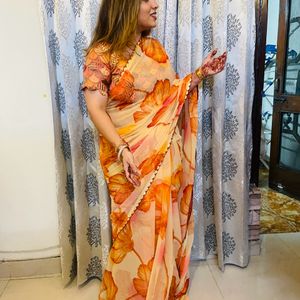 Orange Saree With Unstiched Blouse