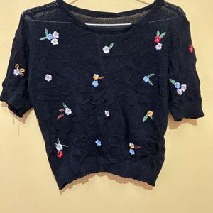 Korean Embroidered Crop Top