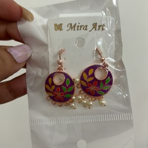 Purple Floral Mini Jhumki Drop Pearl Earrings