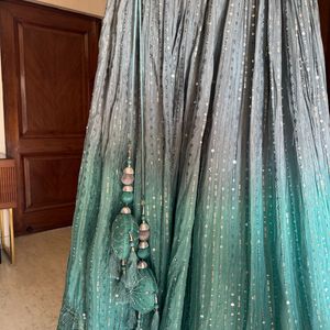 Teal, Grey and Silver Embellished Lehenga Set