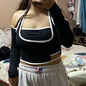 Black Crop Top With White Lining