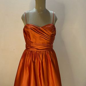 Rust orange Slip Dress With Cancan Layer