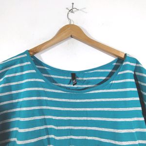 Cyan With White Striped Top (Women's)