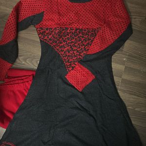 Red Grey Woollen Kurti