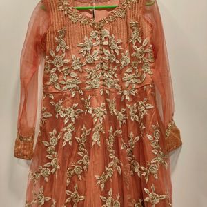 Beautiful Coral Colour Ethnic Dress